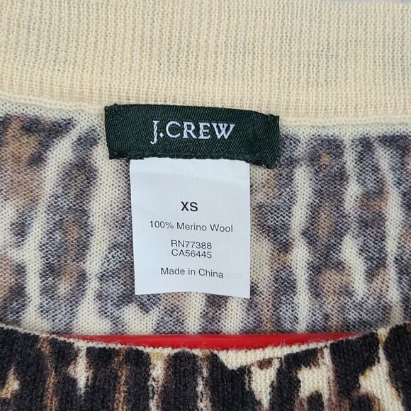 J. Crew Merino Wool Tippi Sweater Leopard Print Women's XS Pullover Long Sleeve - Picture 7 of 8